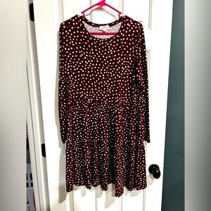 LOFT long sleeve maroon dress with polka dots - loose fitting